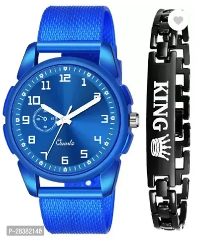 Stylish PU Analog Watch With Bracelet For Men-thumb0