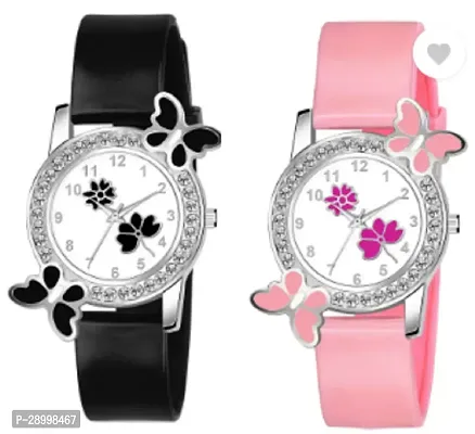 Fashionable White Dial PU Analog Watches Combo Pack Of 2