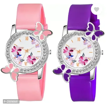 Fashionable White Dial PU Analog Watches Combo Pack Of 2-thumb0