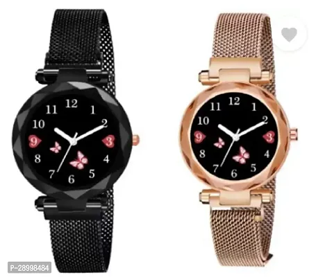 Stylish Metal Black Dial Analog Watches Combo Pack Of 2-thumb0