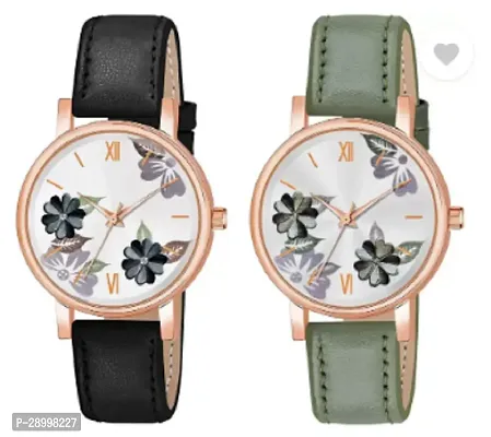 Fashionable White Dial Leather Analog Watches Combo Pack Of 2-thumb0