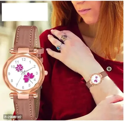 Fashionable White Dial Genuine Leather Analog Watch For Women