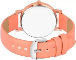 Fashionable Peach Dial Genuine Leather Analog Watch For Women-thumb1