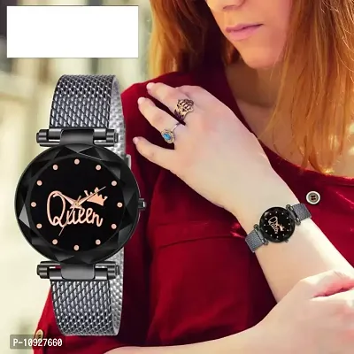 Stylish Black PU Analog Watches For Women And Girls