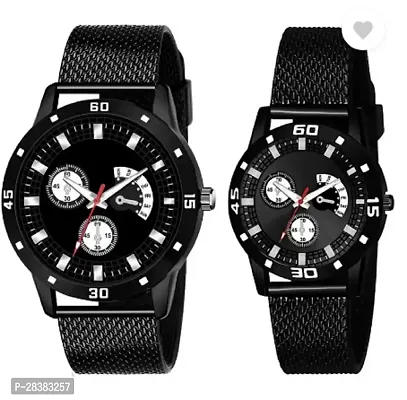 Modern Black PU Analog Watches For Couple Pack Of 2-thumb0