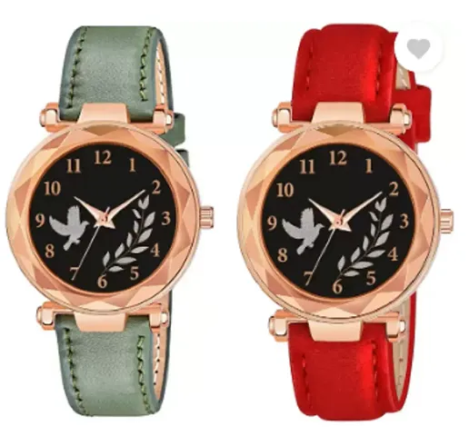 HRV Birds Dial And Leather Belt Analog Women and Girls Watch