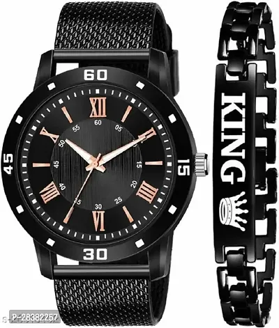 Stylish PU Analog Watch With Bracelet For Men-thumb0