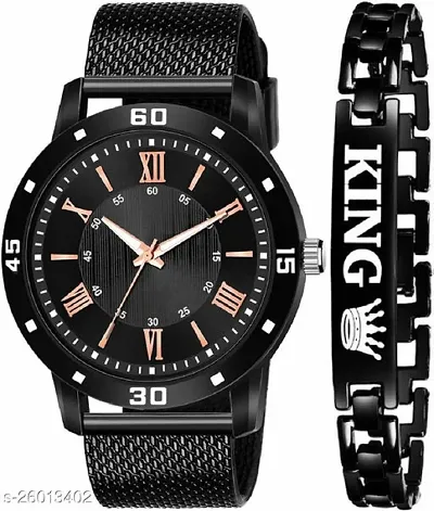 Stylish PU Analog Watch With Bracelet For Men