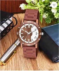 Stylish Brown PU Analog Watches For Men-thumb1