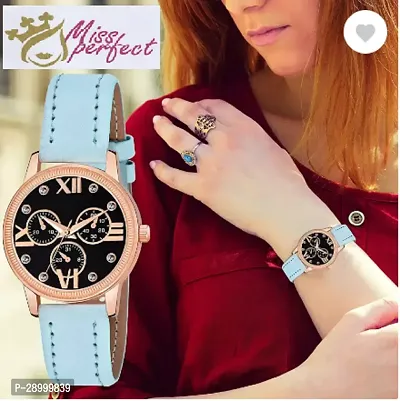 Fashionable Black Dial Genuine Leather Analog Watch For Women-thumb0