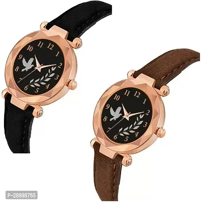 Stylish Genuine Leather Black Dial Analog Watches Combo Pack Of 2-thumb2