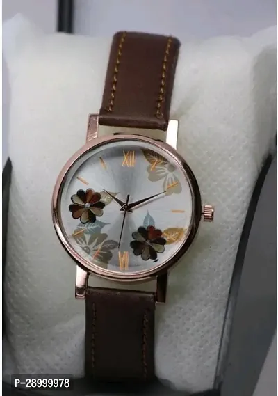 Fashionable Brown Dial Genuine Leather Analog Watch For Women