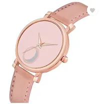 Fashionable Pink Dial Genuine Leather Analog Watch For Women-thumb1