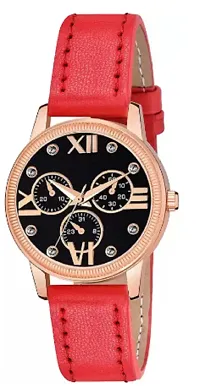 Fashionable Black Dial Genuine Leather Analog Watch For Women-thumb1