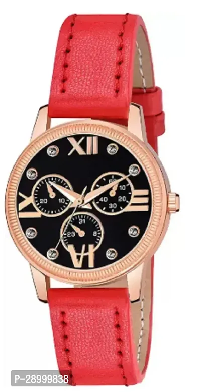 Fashionable Black Dial Genuine Leather Analog Watch For Women-thumb2