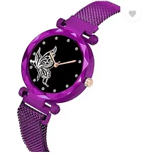 Fashionable Purple Dial Metal Analog Watch For Women-thumb3