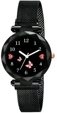 Fashionable Black Dial Metal Analog Watch For Women-thumb1