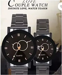 Stylish Black Metal Analog Watches Combo For Couple-thumb2