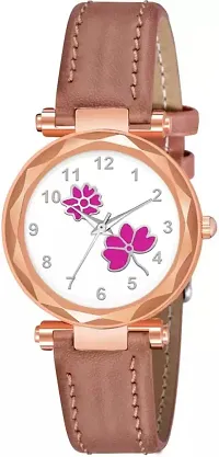 Fashionable White Dial Genuine Leather Analog Watch For Women-thumb1