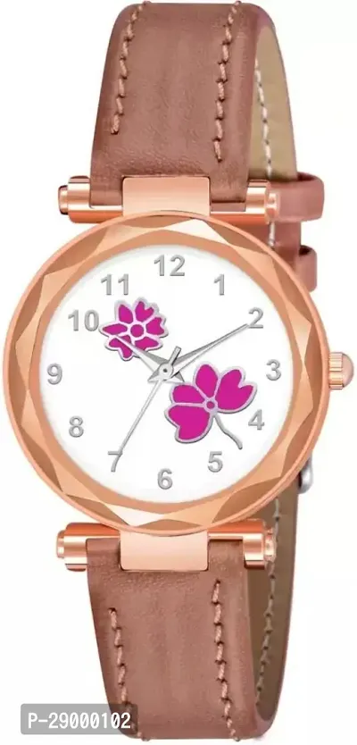 Fashionable White Dial Genuine Leather Analog Watch For Women-thumb2