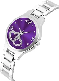 Fashionable Purple Dial Metal Analog Watch For Women-thumb1