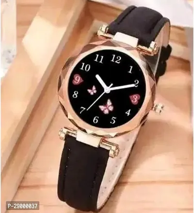 Fashionable Black Dial Genuine Leather Analog Watch For Women-thumb0