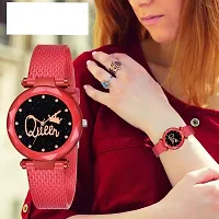 Stylish Red PU Analog Watches For Women And Girls-thumb1