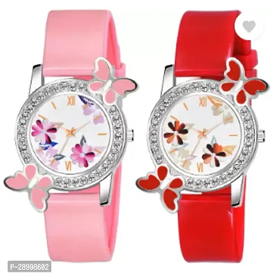 Fashionable White Dial PU Analog Watches Combo Pack Of 2