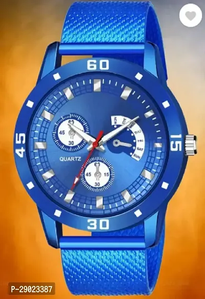 Stylish Blue PU Analog Watches For Men-thumb0