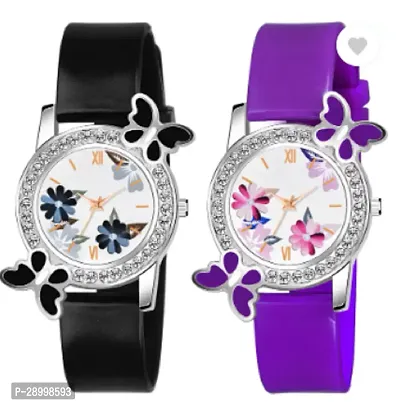 Fashionable White Dial PU Analog Watches Combo Pack Of 2-thumb0