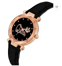 Fashionable Black Dial Genuine Leather Analog Watch For Women-thumb1