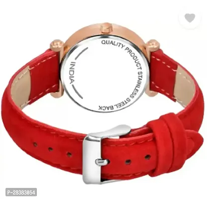 Modern Red Genuine Leather Analog Watches For Couple Pack Of 2-thumb5