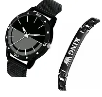 Stylish PU Analog Watch With Bracelet For Men-thumb1