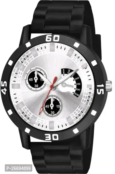 Stylish PU Silver Analog Watch For Men-thumb2