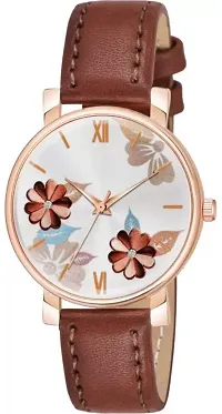 Fashionable Brown Dial Genuine Leather Analog Watch For Women-thumb1