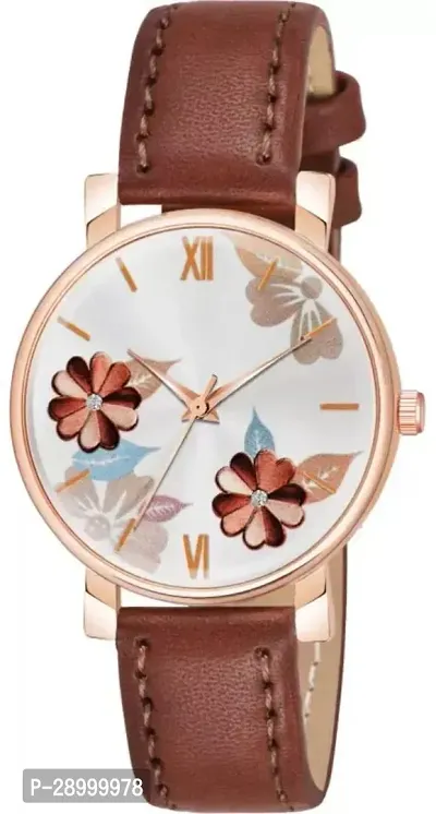 Fashionable Brown Dial Genuine Leather Analog Watch For Women-thumb2