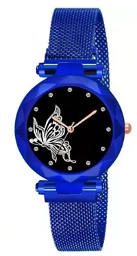 Fashionable Blue Dial Metal Analog Watch For Women-thumb1