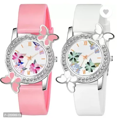 Fashionable White Dial PU Analog Watches Combo Pack Of 2