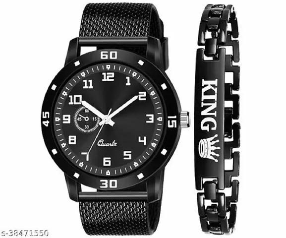 Elegant Metal Watch With Bracelet Combo For Men