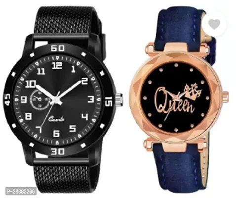 Modern Black PU Analog Watches For Couple Pack Of 2-thumb0