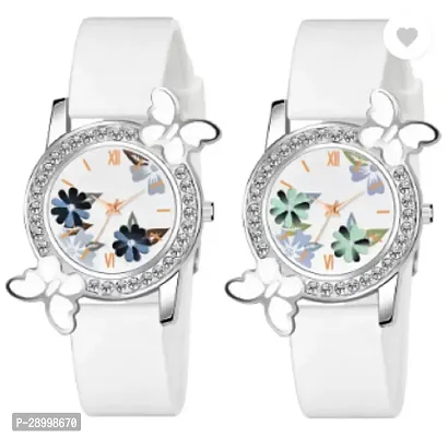 Fashionable White Dial PU Analog Watches Combo Pack Of 2