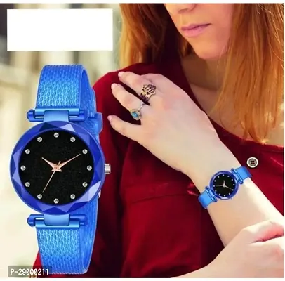 Fashionable Black Dial PU Analog Watch For Women-thumb0