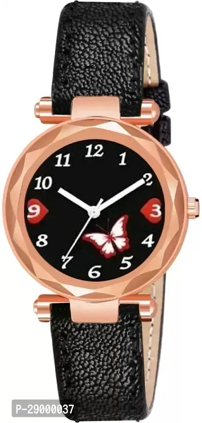 Fashionable Black Dial Genuine Leather Analog Watch For Women-thumb2