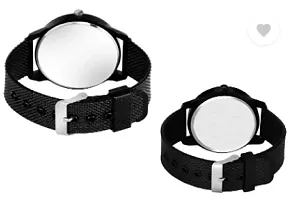 Modern Black PU Analog Watches For Couple Pack Of 2-thumb1