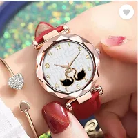 Fashionable White Dial Genuine Leather Analog Watch For Women-thumb3