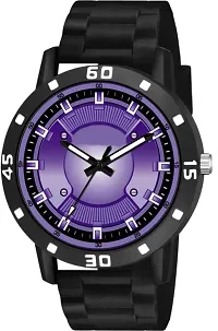 Stylish PU Purple Analog Watch For Men-thumb1