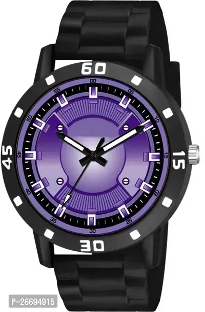 Stylish PU Purple Analog Watch For Men-thumb2