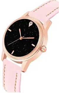 Fashionable Black Dial Genuine Leather Analog Watch For Women-thumb2