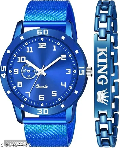 Stylish PU Analog Watch With Bracelet For Men