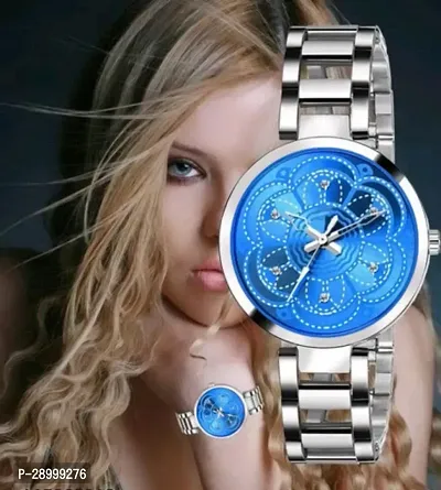 Fashionable Blue Dial Metal Analog Watch For Women-thumb0
